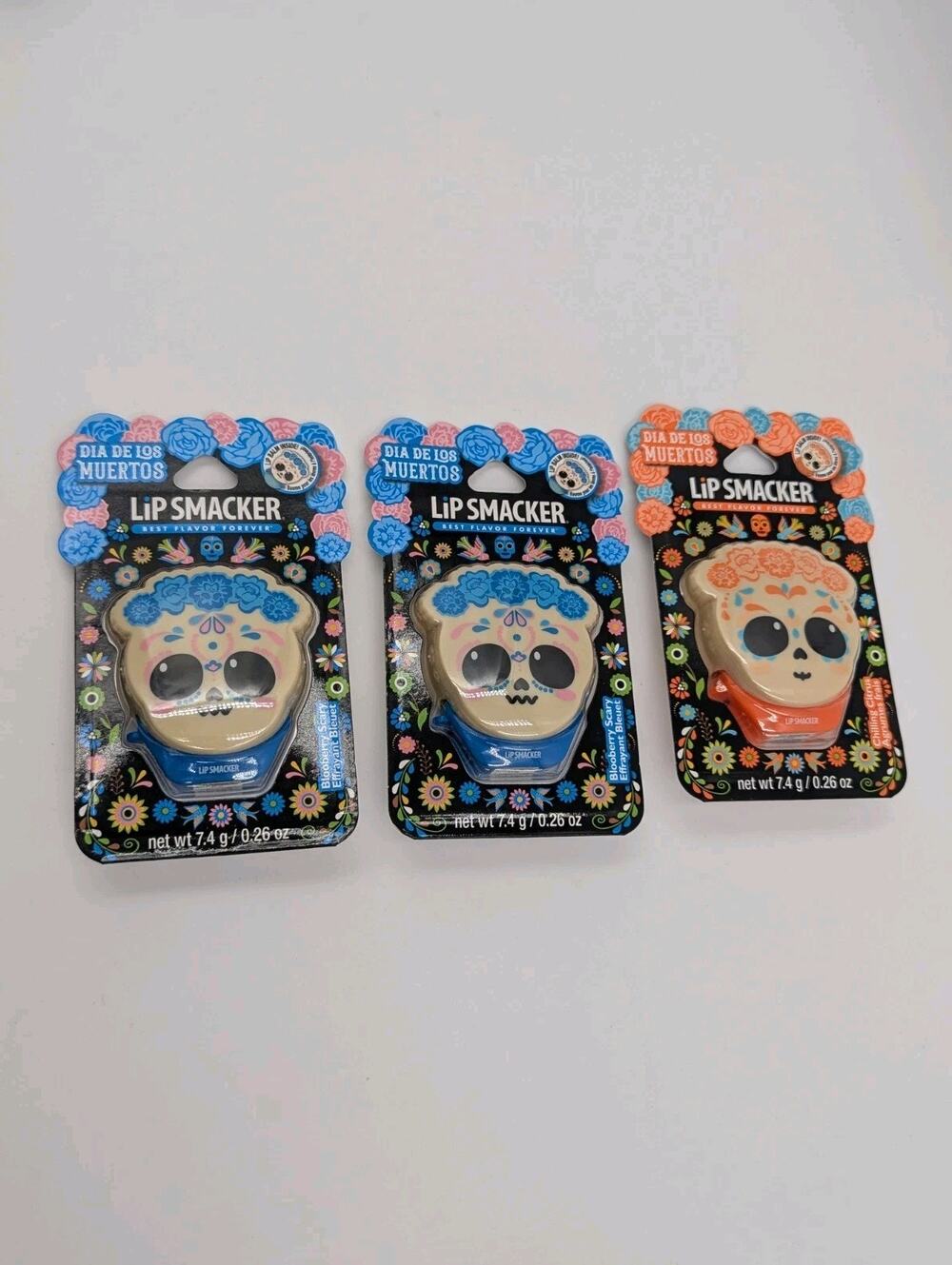 3 Pack Lip Smacker Balm Dia De Los Muertos 2 Blooberry Scary/1 Chilling Citrus